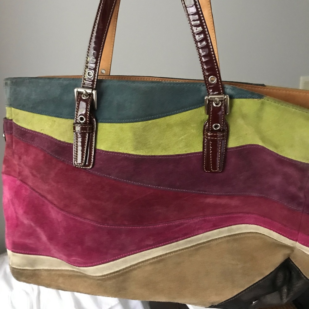 Coach Large Wave Multicolor Suede Tote